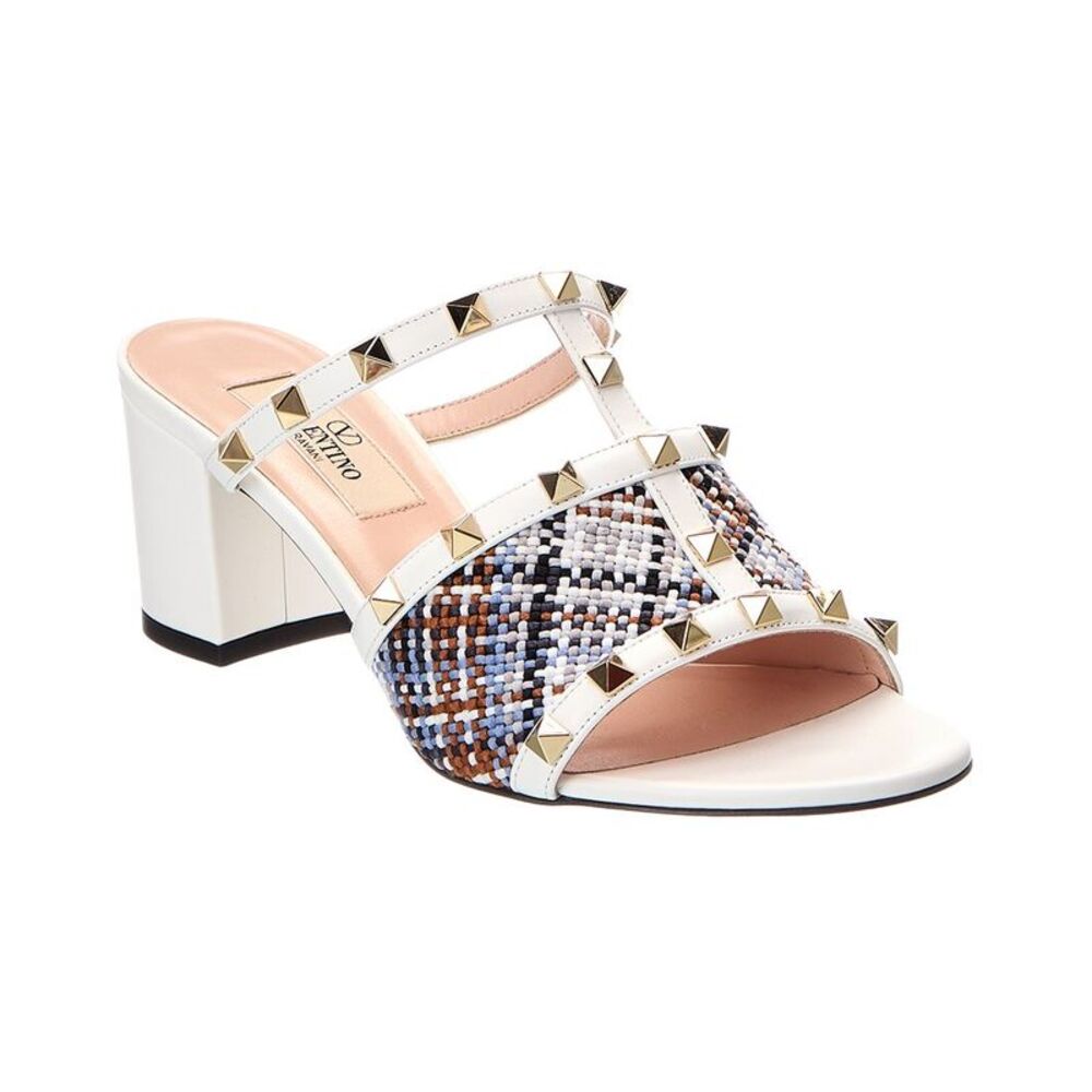 Valentino Rockstud Leather Sandal, White
